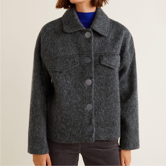 Mango Dark Grey Buttoned Short Coat Jacket - Picture 2 of 9